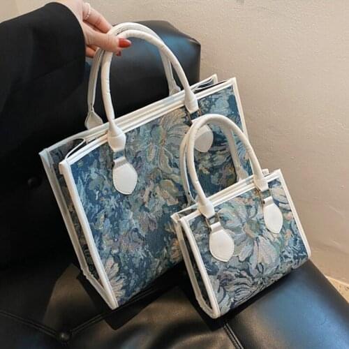2021 Fashion Large Top-handle Bags Flower Pattern Women Shoulder Bag Canvas Casual Tote Female Shopping Bags Crossbody