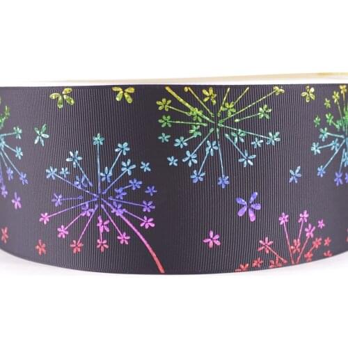 3" 75mm rainbow hologram foil burst fireworks grosgrain polyester ribbon sparkle laser 10Y 50Y