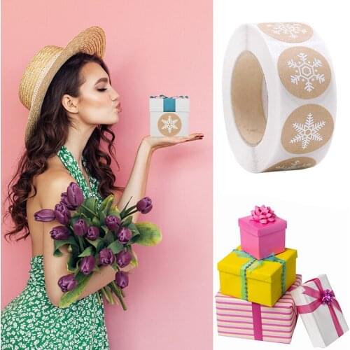 500pcs 2.5cm Round Kraft Adhesive Sticker Snowflake Seal Labels Handmade Roll Sticker Stationery Scrapbooking Supplies