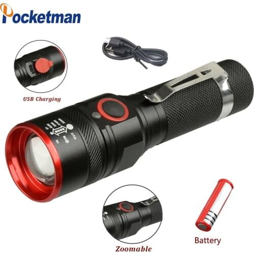 5200LM USB Rechargeable Flashlight XML-T6 Led Flashlight Zoomable 3 modes torch for 18650 with USB cable Camping z50