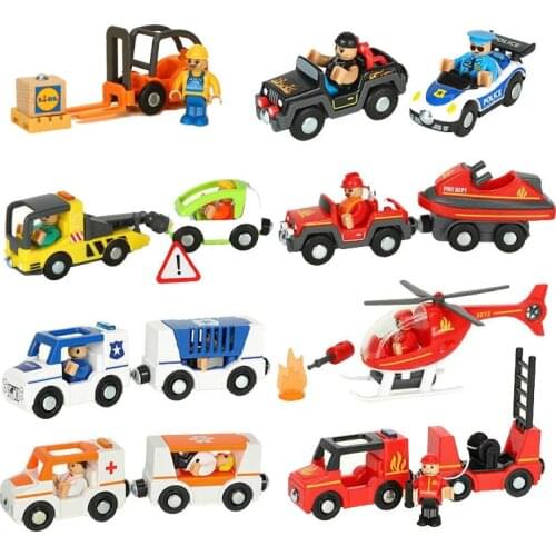 Wooden Track Accessories Fire Truck Magnetic Train Car Ambulance Police Car Fit For Wooden Train Track Railway Gift