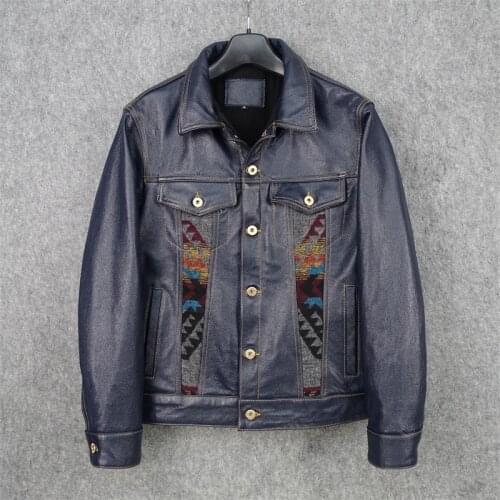 Free shipping.Super sales.2021 brand new US cow suede jacket.fashion Spliced casual style leather coat.vintage black clothes