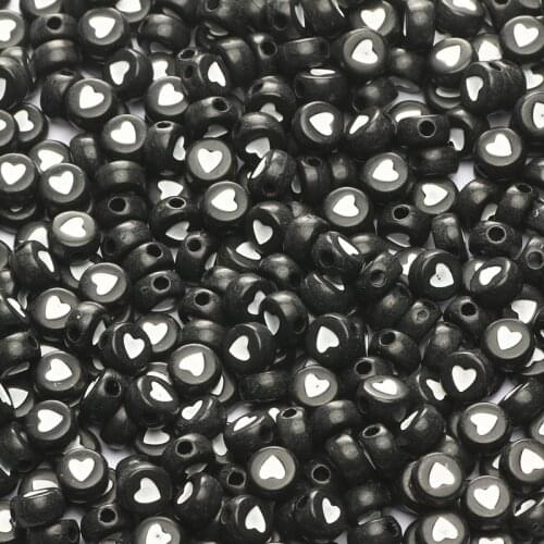 100/200/500pcs 7mm Black Mixed Letter Acrylic Heart Beads Round Flat Loose Spacer Beads For Jewelry Making Diy Bracelet Necklace