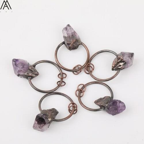 Plated Bronze Edges Nugget Chip Natural Amethysts Quartz Pendant Necklace For Women Fashion Jewelry Findings FZ-56AMAJ