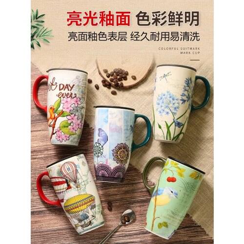 Large capacity mark cup ceramic cap coffee creative breakfast cup household water cup customized couple