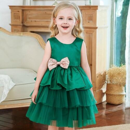 Sequin Bow Baby Girls Dresses For Wedding Birthday Party Princess Tutu Prom Gown Kids Evening Children Baptism Clothes 1-5 Year