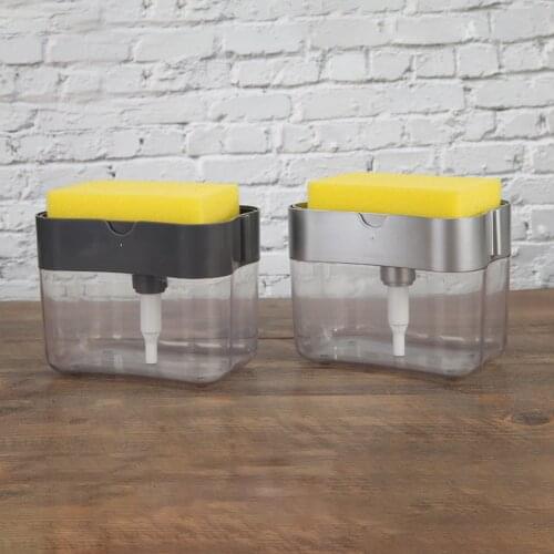 Soap Dispenser Soap Pump Sponge Caddy New Creative Kitchen 2-in-1 Manual Press Liquid Soap Dispenser With Washing Sponge