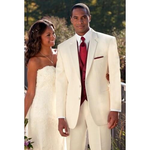 Custom Made Groom Tuxedo Groomsmen Ivory Wedding/Dinner/Evening Suits Best Man Bridegroom (Jacket+Pants+Tie+Vest) B158