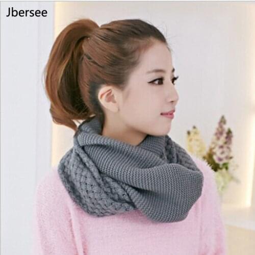 Jbersee Sale Autumn Winter Cable Ring Scarf Hot Sale Women Wool Knitting Scarf Neck Warmer Ring Solid Scarf Women WN046