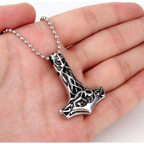 Punk Thors Cool Necklace Viking Thors Hammer Mjolnir Pendants Stainless steel Thor Hammer Pendants Necklace for Male Best Gift