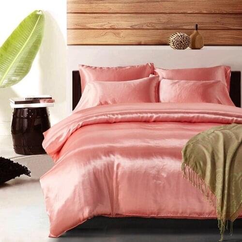 Luxury Solid Color Satin Faux Silk Bedding Set Printing Pillowcase Duvet Cover US Twin Queen King UK Single Double King 2/3/4PCS