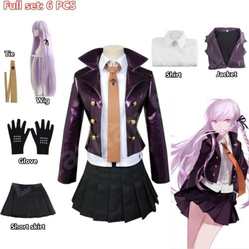 Anime Danganronpa Dangan-Ronpa Kirigiri Kyouko Cosplay Costume Gloves Halloween Costume and wig shirt tie