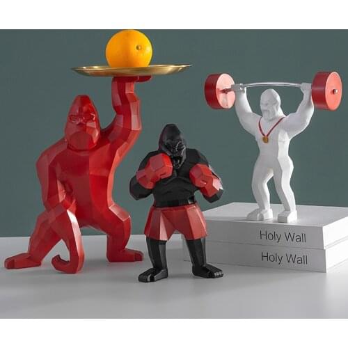 Nordic Creative Gorilla King Kong Ornament Boys' Sports Elements Office Decoration Boxing Weightlifting Home Decorat Accessories