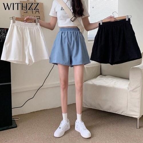 WITHZZ Summer Womens Lovely Wide Leg Straight Shorts High Waist Female Loose Casual Shorts