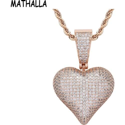 MATHALLA Bling Micro Pave CZ Love Pendant High Quality Colorful Cubic Zircon Hip Hop Fashion Jewelry Couple Necklace