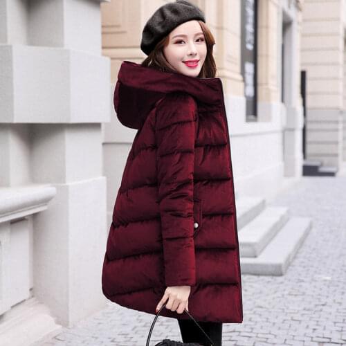 Fashion Female Cotton Jacket Women Casual Long Coat Winter Slim Hooded Thick Gold Velvet Parka Coat Classic Outerwear