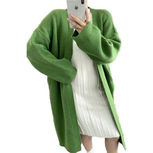 WSYORE Soft Alpaca Knit Cardigan Jacket Womens Wild Mid-length Sweater Loose Autumn and Winter Thick Knitted Coat Female NS2733