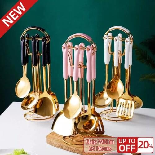 6PCS Cookware Kitchenware Set Nordic Style Luxury Stainless Steel Ceramic Handle Cooking Utensils kitchen Tools Accessories