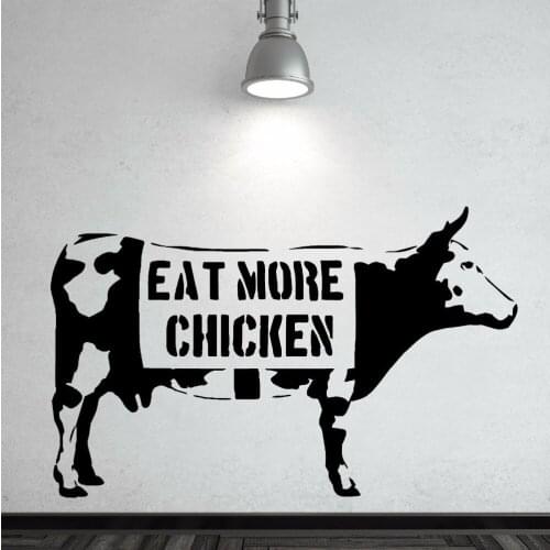 Wall Art Sticker Removable Banksy Style Cow Eat More Chicken Wall Decal Vinyl Cow Animal Home Decoration Wall Art Mural AY646