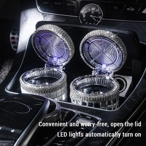 Car Ashtray with LED Light Push Type Interior Creative Auto Vehicle Cigarette Ashtray Holder Car Bling Accessories for Girl
