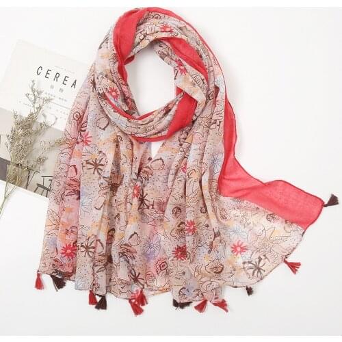 2021 Newest Floral Print Tassel Scarf Shawls Long Soft Blossom Pattern Scarves Hijab Wrap