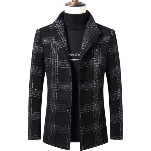 New Autumn Winter Plaid Woolen Coat Mens Slim fit Woolen Coat Man Wool Jackets Long Coat Male Windbreaker Winter brand clothing