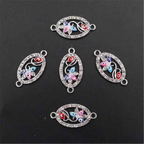 6pcs Silver Color Handmade Rhinestone Oval Garland Charm Fashion Bracelet Necklace DIY Metal Jewelry Alloy Connector A1496