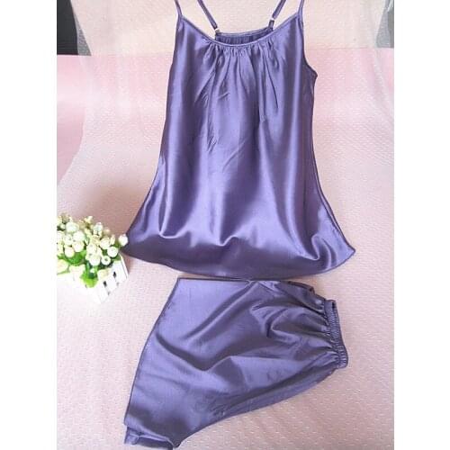 Ladies Sexy Silk Satin Sleepwear Sleeveless Pijama Feminino Round Neck Pyjama Plus Size Pajama Set Fashion Home Wear For Women