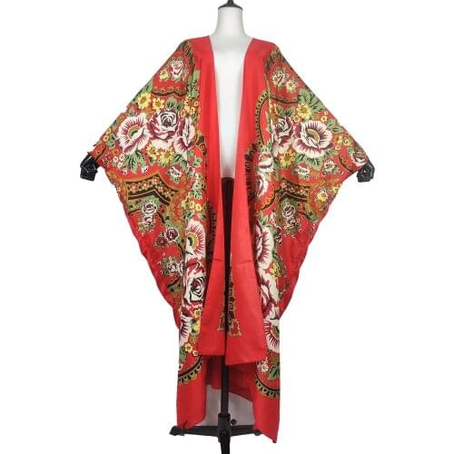 Casual American Summer Bohemian Beach Swimwear Caftan KImonos For Women Dashiki African Print Abaya Silk Robe For Muslim