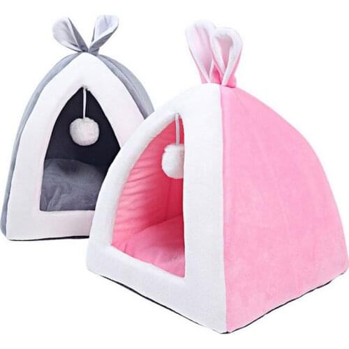 Pink Rabbit Ear Plush Dog Cat Pet Bed House Memory Cotton Nest Warm Super Soft Pet Basket Puppy Cushion Mat Cat Pets Supplies