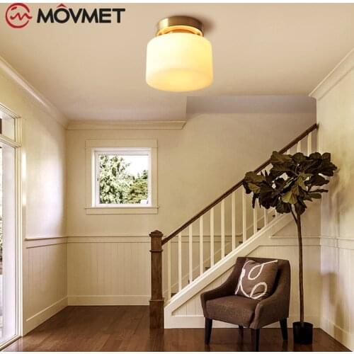 Full Copper LED Ceiling Lights Glass E27 Corridor Lamp lamparas de techo For Bedroom Balcony Corridor Kitchen Lighting Fixtures