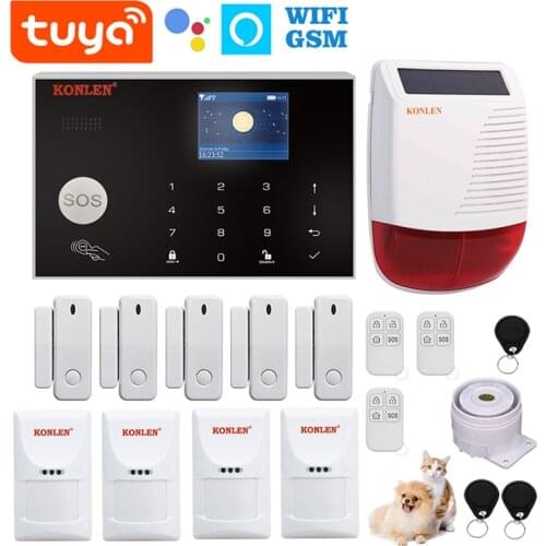 KONLEN WIFI Tuya Smart GSM Alarm System For Home Security Wireless Wired Sensor Compatible With Google Assistant Alexa IP Camera