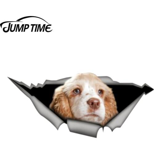 Jump Time 13cm x 5.8cm White tan cocker spaniel Decal for van laptop 3D Pet Graphic Vinyl Decal Car Window Bumper Car Sticker