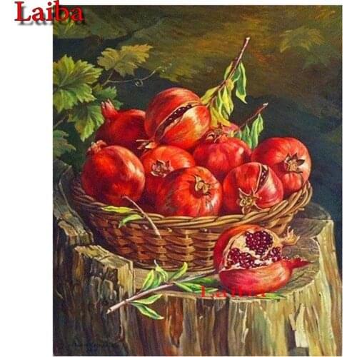 Cross Stitch Pomegranate DIY 5D round Diamond Painting Embroidery Wall Sticker Mosaic Full Square Drill Handmade gift Home Decor