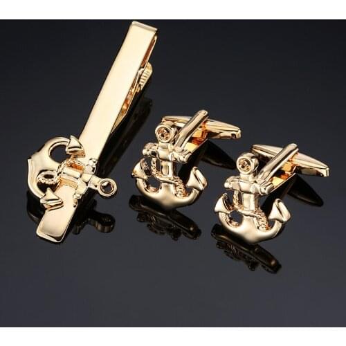 High-quality plating gold Cufflinks Ties Clip Sets Mens Mustache Anchor Skull Bat Cuff Links Tie Clip Set