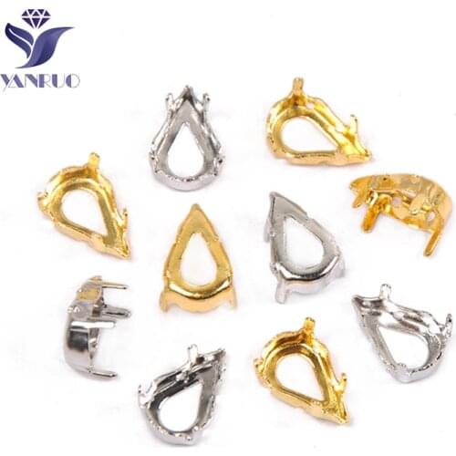 YANRUO 4300 Pear Shaped Copper Settings DIY Sewing Silver Gold Claw Strass Rhinestones Crystal Jewelry Element