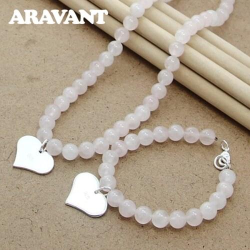 Pearl Jewelry Set Pearl Necklace Bracelet Women Fashion 925 Silver Heart Pendant Necklace