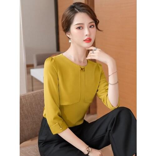 Formal OL Styles 2021 Spring Summer Short Sleeve Blouses Shirts for Women Business Work Wear Ladies Office Blouse Clothes Tops