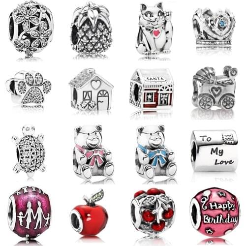 NEW 2021 100% 925 Sterling Silver Flower Pineapple Cat Jewel Crown Charm Pendant Fit DIY Original Bracelet Fshion Jewelry Gift