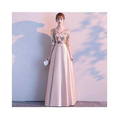 JIN IS YARN A Line Sequin Gold Evening Dress Long Prom Party Dresses Evening Gown Formal Dress Women Elegant Robe De Soiree