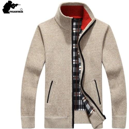 New 4XL 5XL Mens Fleece Sweate Autumn Winter Warm Cashmere Slim Fat Wool Zipper Casual Sweater Men Knitted Coat AF1383