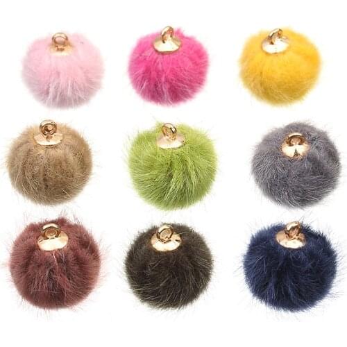 10Pcs 15mm Imitate Mink Hair Plush Ball Pendant DIY Crafts Headwear Earring Pendant Clothes Jewelry Ornament Sewing Accessories
