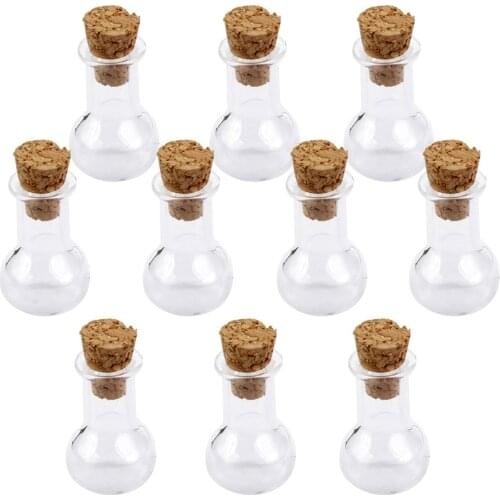 10pcs Bulb Shape Mini Glass Bottles Jars with Cork Wish Note Craft Bottle (Clear)