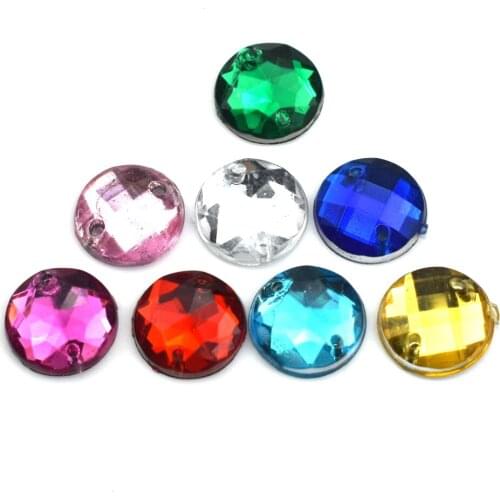 100PCS Mixed Colors Acrylic Crystal Sew on Rhinestone Round Chamfering Flatback Colorful Sewing Rhinestone for Wedding Dress