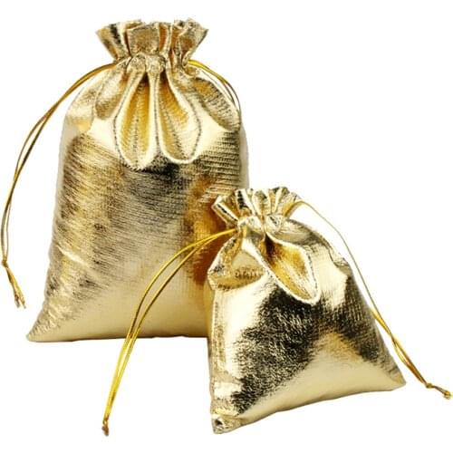 100PCS Gold Drawstring Bags Organza Jewelry Pouches For Wedding Party Christmas Favor Gift Candy Chocolate Packing Bag Purse