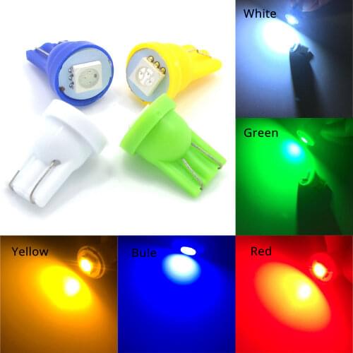 10X White Blue Red Yellow Green T10 194 168 192 W5W 5050 1smd Turn Signal Dome Reading Led Auto Car Lamp Wedge Instrument Lights