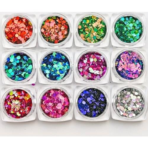 12Box/lot Diamond 3D Glitter Sparkle Chameleon Nail Flakes Sequin 3D Heaxgon Shape Sequin Glitters For Nail Art