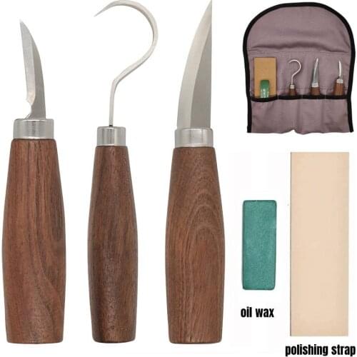5Pcs Wood Carving Tools Knife Set Hook Whittling Detail Knife Sharpener Round Hand Tool Sets Peeling Sculptural Carving Cutter