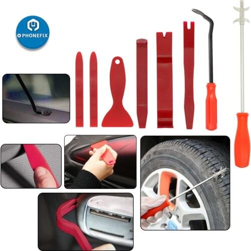 8Pcs Auto Trim Removal Tool Tire Groove Stones Cleaning Hook Audio Radio Stereo Repair Fastener Remover Pry Bar Clip Tools Set