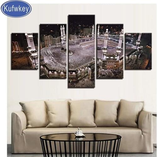 Diamond painting"Mecca Holy Land Nightscape"5D DIY diamond painting Full Square/Round Diamonds Mosaic Embroidery 5 Panel Muslim